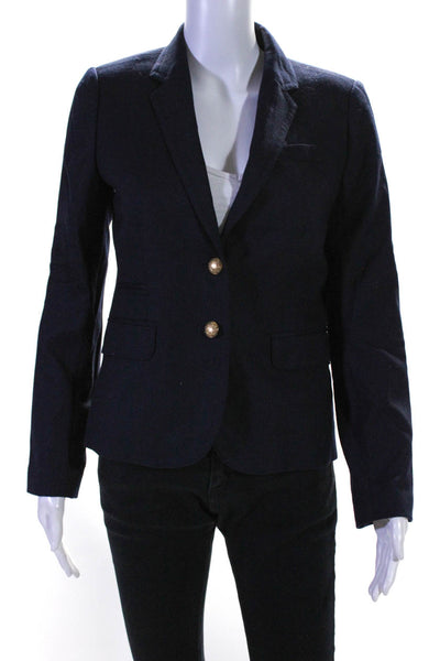 J Crew Women's Collar Long Sleeve Lined Two Button Blazer Navy Blue Size 2