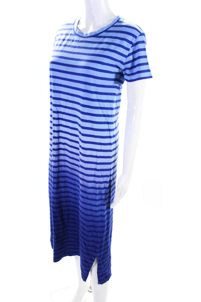 J Crew Womens Striped Ombre Round Neck Short Sleeved Midi Dress Blue Size S