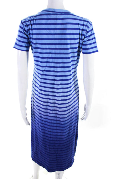 J Crew Womens Striped Ombre Round Neck Short Sleeved Midi Dress Blue Size S