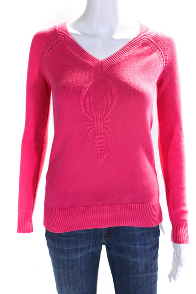 Lilly Pulitzer Womens Long Sleeve V Neck Sweater Pink Cotton Size Extra Small