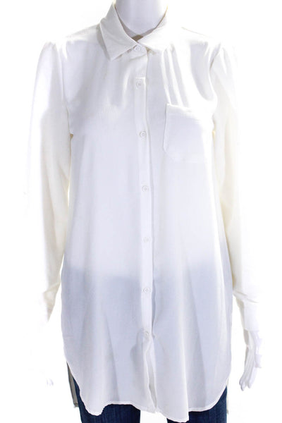 Neiman Marcus Womens Button Down Asymmetrical Shirt White Size Small