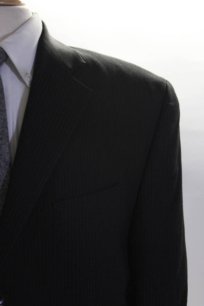 Calvin Klein Mens Wool Pin Striped Notched Collar 3 Button Blazer Black Size 42R