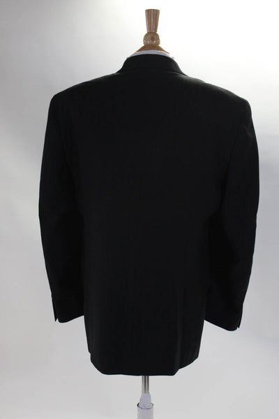 Calvin Klein Mens Wool Pin Striped Notched Collar 3 Button Blazer Black Size 42R