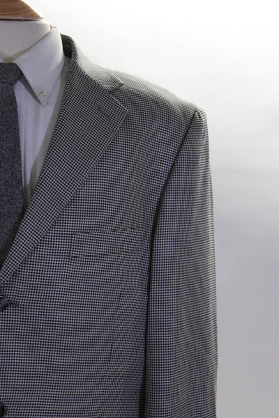 Bernini Mens Silk Wool Houndstooth Notched Collar 3 Button Blazer Black Size 42L