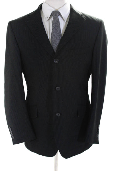 Billy London Mens Woven Pin Striped Notched Collar Blazer Jacket Black Size 40S