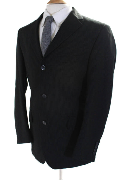 Billy London Mens Woven Pin Striped Notched Collar Blazer Jacket Black Size 40S