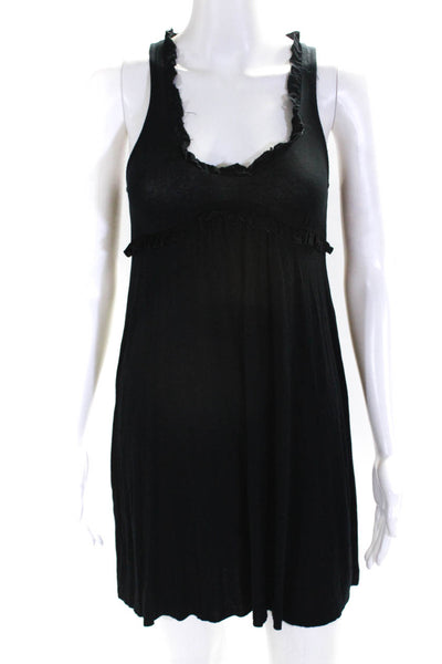 Michael Stars Womens Solid Ruffle Scoop Neck Soft Stretch Dress Black Size Small
