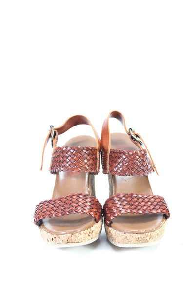 KORS Michael Kors Womens Braided Strap Cork Platform Wedge Sandals Brown Size 6