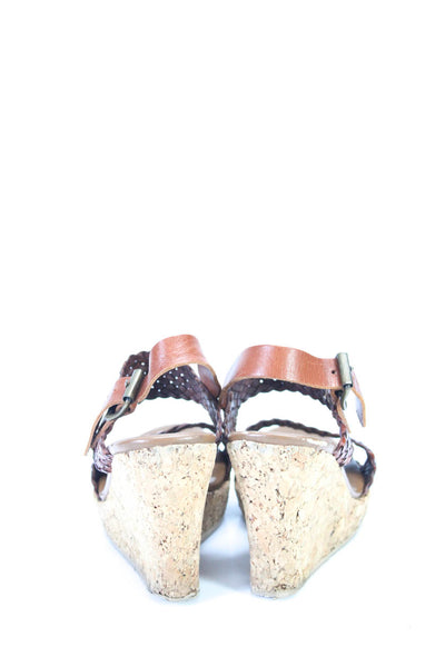 KORS Michael Kors Womens Braided Strap Cork Platform Wedge Sandals Brown Size 6