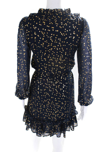 Michael Michael Kors Womens Chiffon Star Print Ruffle A-Line Dress Navy Size XXS