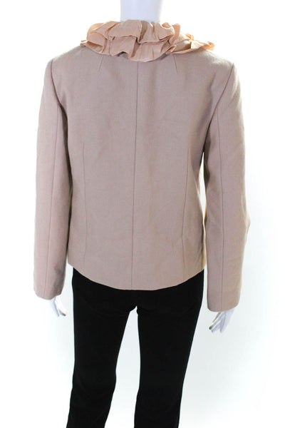J Crew Womens Brown Wool Ruffle Detail Hook Long Sleeve Blazer Jacket Size 4