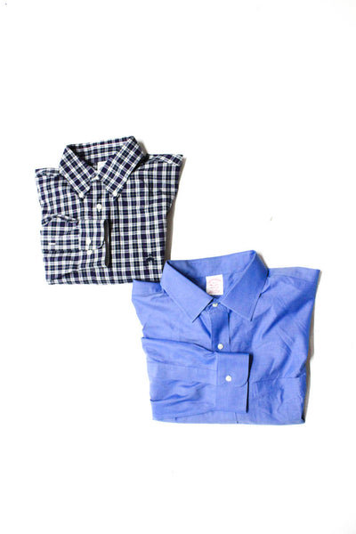 Brooks Brothers Mens Blue Cotton Plaid Long Sleeve Dress Shirt Size M 18 Lot 2