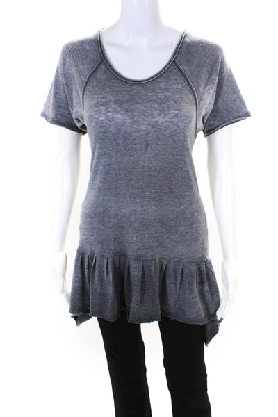 We The Free Womens Gray Knit Crew Neck Short Sleeve Tiered Tunic Top Size XS