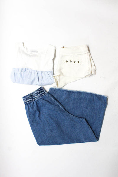 Zara Womens Pants Shorts Blue Striped Crew Neck Short Sleeve Top Size S XS LOT 3