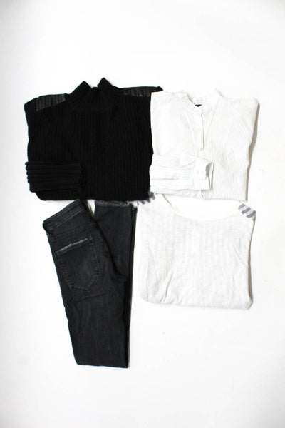 Zara Womens Jeans Sweater Purple White Striped Short Sleeve Top Size S XS lot 4