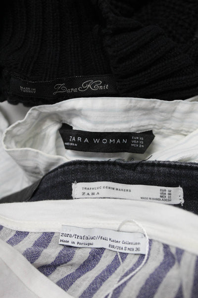 Zara Womens Jeans Sweater Purple White Striped Short Sleeve Top Size S XS lot 4