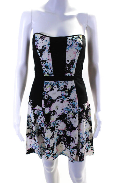 Parker Womens Silk Patchwork Abstract Floral Zip Drop Waist Dress Black Size S