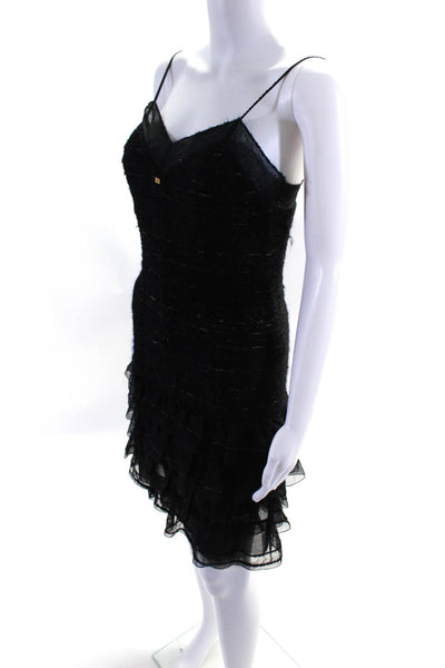 Chanel Womens 04A Vintage Ruffled Chiffon Tweed Slip Dress Black Size FR 36
