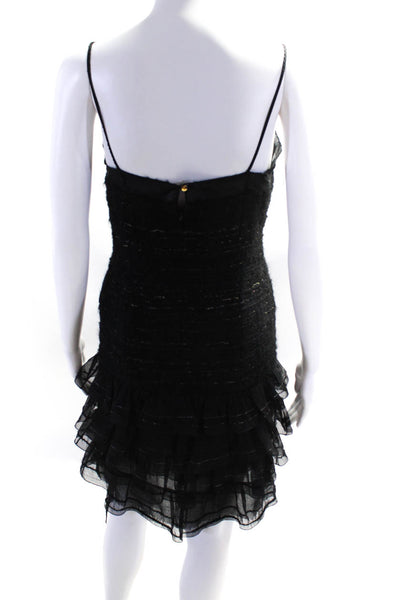 Chanel Womens 04A Vintage Ruffled Chiffon Tweed Slip Dress Black Size FR 36