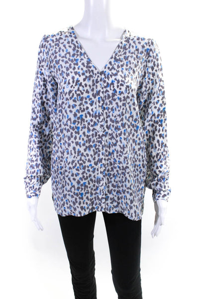 Joie Womens Silk Animal Print Buttoned Long Sleeve Blouse Top White Size XS