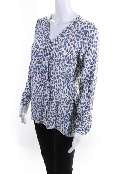 Joie Womens Silk Animal Print Buttoned Long Sleeve Blouse Top White Size XS