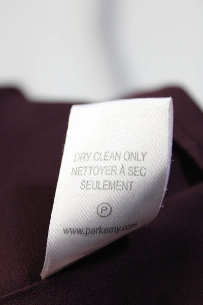Parker Womens Silk Animal Print Ruffled Midi Long Sleeve Dress Burgundy Size S