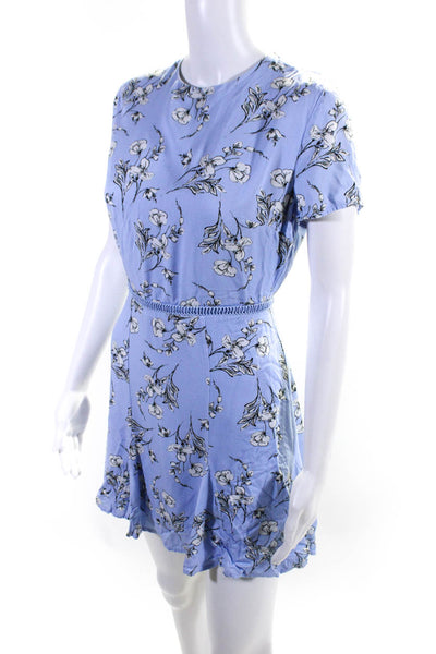 Style Stalker Womens Floral Darte Keyhole Texture Short Sleeve Dress Blue Size S