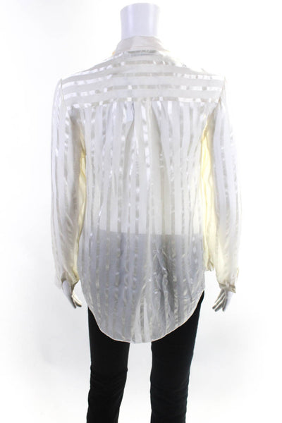 Jeunesse Womens Silk Striped Buttoned Collared Long Sleeve Blouse Cream Size XS