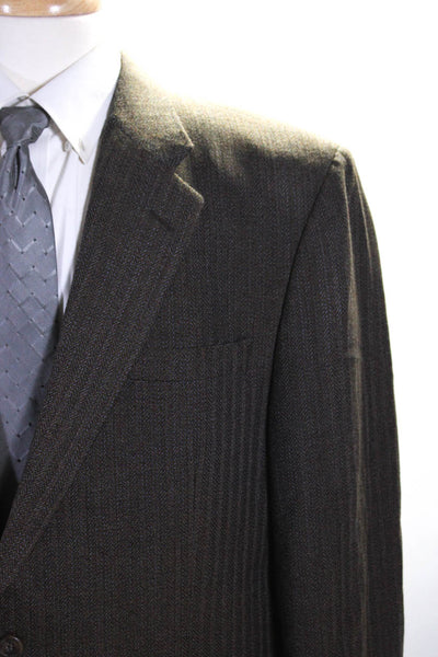 Hickey Freeman Men's Wool Two Button Fully Lined Blazer Jacket Brown Size 46L