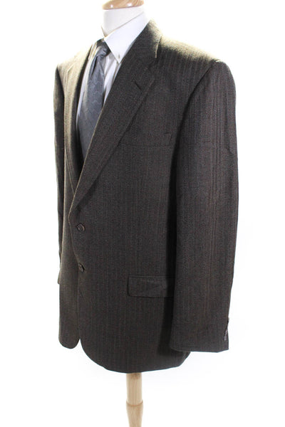 Hickey Freeman Men's Wool Two Button Fully Lined Blazer Jacket Brown Size 46L