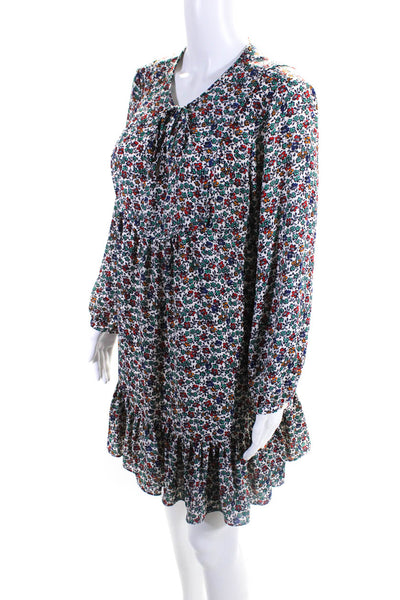 J Crew Women's Floral Print Long Sleeve V Neck Shift Dress Multicolor Size M