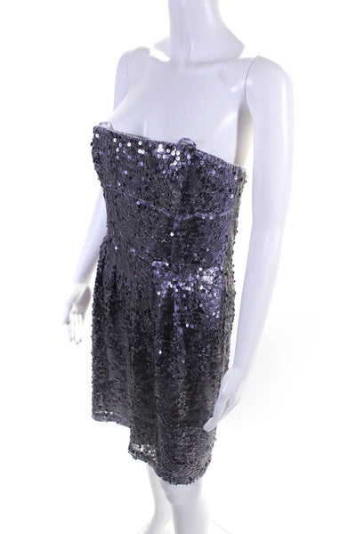 BCBGMAXAZRIA Women's Strapless Carole Sequin Mini Dress Purple Size 8