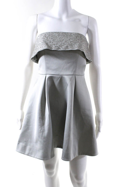 Keepsake Womens Satin Beaded Fold Over Strapless A-Line Mini Dress Gray Size XS