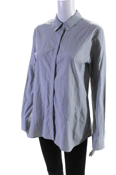 Thakoon Addition Womens Cotton Striped Covered Placket Buttoned Top Blue Size 4