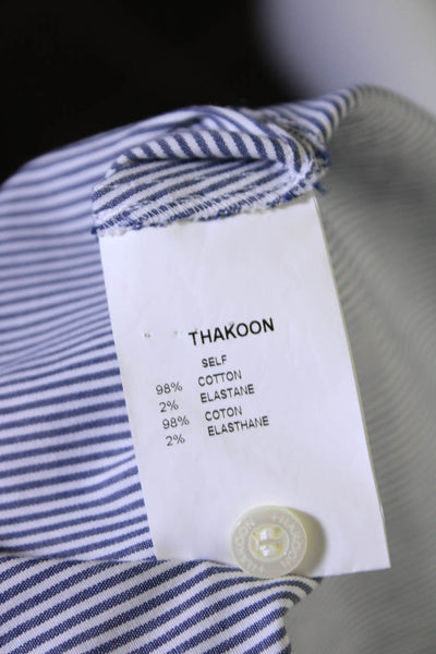 Thakoon Addition Womens Cotton Striped Covered Placket Buttoned Top Blue Size 4