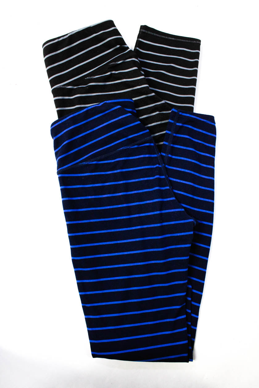 Athleta Womens Striped Mid Calf Capri Athletic Leggings Black Blue