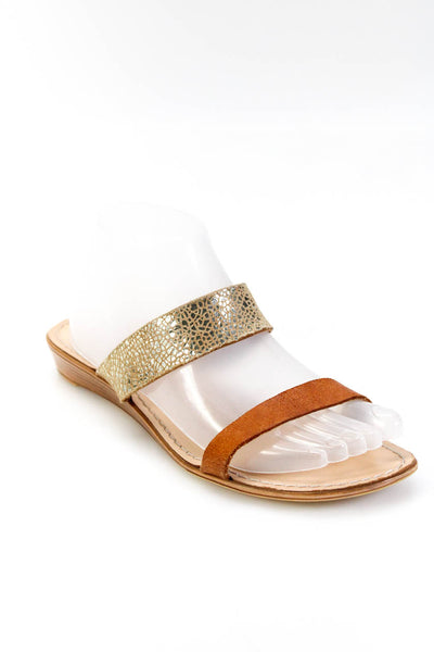 Niccolo Vacari Womens Metallic Strappy Colorblock Slip-On Sandals Gold Size 9