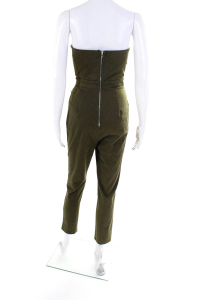About Us Womens Strapless V Neck Lapel Zippered Pants Jumpsuit Green Size XS