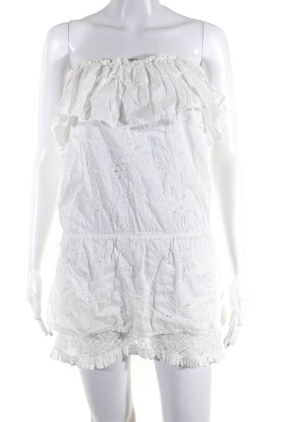 Sunday Womens Cotton Eyelet Ruffled Sleeveless Cover Up Dress White Size OS