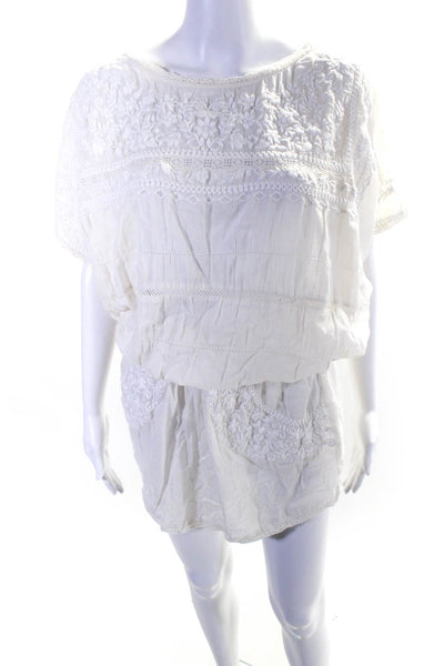 Star Mela Women's Short Sleeve Crew Neck Embroidered Mini Sundress Off White S