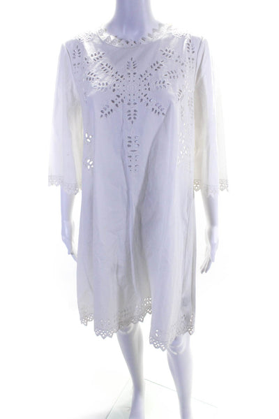 Isabel Marant Etoile Womens 3/4 Sleeve Crew Neck Embroidered Dress White IT 42
