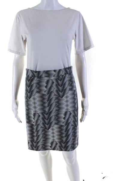 Leggiadro Womens Cotton Striped Ruched Top Pencil Skirt Set Black White Size 8