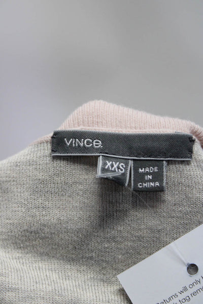 Vince Womens Cotton Top-Stitch Rib Hem 3/4 Sleeve Crewneck Sweater Pink Size 2XS