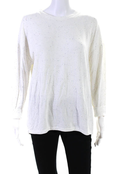 Three Dots Womens Crewneck Spotted Print Long Sleeve Shirt Ivory White Size M