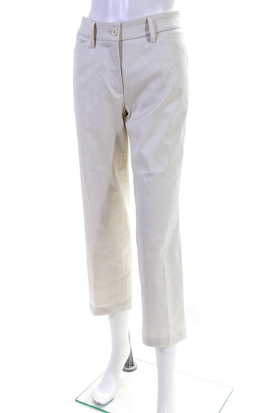 Cambio Womens Cotton Straight Leg Pleated Front Trousers Ivory White Size 4