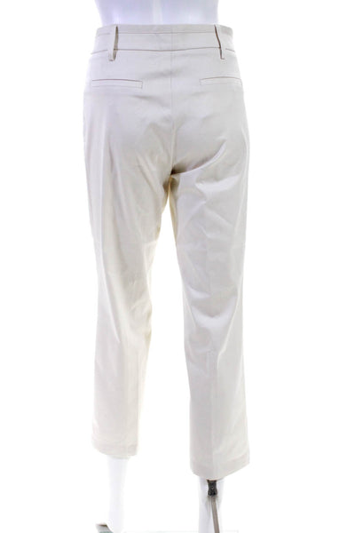 Cambio Womens Cotton Straight Leg Pleated Front Trousers Ivory White Size 4