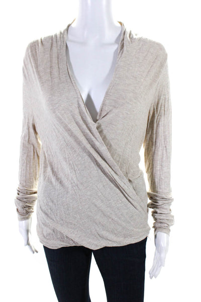 Max Studio Womens Beige Knit V-neck Faux Wrap Long Sleeve Blouse Top Size S