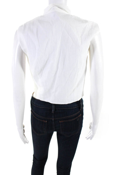 Intermix Womens White Cotton Textured Front Tie Sleeveless Blouse Top Size P