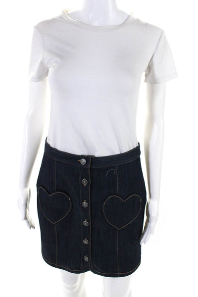 Cinq à Sept Womens Blue Cotton Heart Pockets Pencil Denim Skirt Size 6