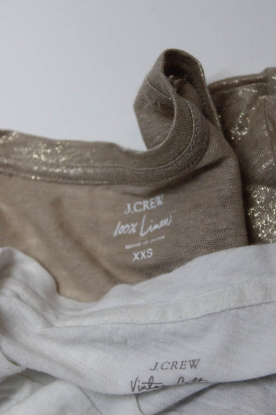 J Crew Womens Short Sleeve Metallic Knit Tee Shirts White Brown Size 2XS Lot 2